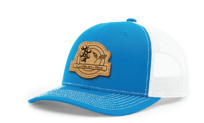 Leather Patch Cyan/ White Trucker Hat | Cotton-Tea.